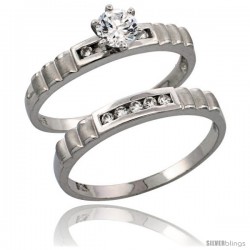 Sterling Silver 2-Piece CZ Engagement Ring Set, 5/32 in. (3.5 mm) wide