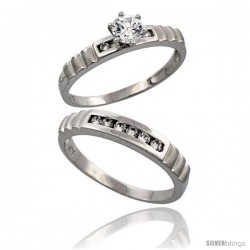 Sterling Silver 2-Piece CZ Ring Set ( 3.5mm Engagement Ring & 4mm Man's Wedding Band )
