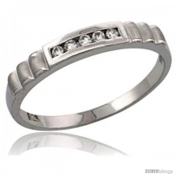 Sterling Silver Ladies' CZ Wedding Ring Band, 5/32 in. (3.5 mm) wide