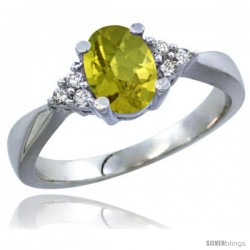 14k White Gold Ladies Natural Lemon Quartz Ring oval 7x5 Stone Diamond Accent -Style Cw427168