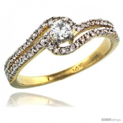 14k Gold Swirl Solitaire Diamond Engagement Ring w/ 0.34 Carat Brilliant Cut ( H-I Color VS2-SI1 Clarity ) Diamonds, 5/16 in