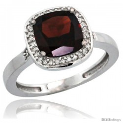 14k White Gold Diamond Garnet Ring 2.08 ct Checkerboard Cushion 8mm Stone 1/2.08 in wide