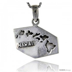 Sterling Silver Hawaii State Map Pendant, 1 1/16 in tall