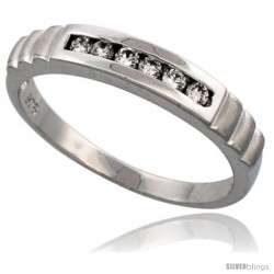 Sterling Silver Men's CZ Wedding Ring Band, 5/32 in. (4 mm)