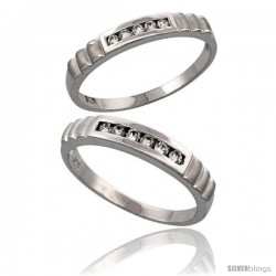 Sterling Silver 2-Piece His (4 mm) & Hers (3.5 mm) CZ Wedding Ring Band Set