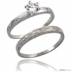 Sterling Silver 2-Piece Engagement Ring Set CZ Stones Rhodium finish, 3/16 in. 4.5 mm