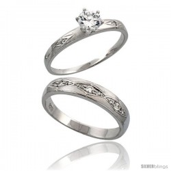 Sterling Silver 2-Piece CZ Ring Set 3mm Engagement Ring & 4.5mm Man's Wedding Band