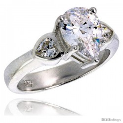 Sterling Silver 1.5 Carat Size Pear Cut Cubic Zirconia Bridal Ring