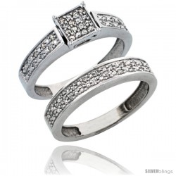 14k White Gold 2-Piece Diamond Engagement Ring Set, w/ 0.24 Carat Brilliant Cut Diamonds, 5/32 in. (4mm) wide