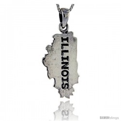 Sterling Silver Illinois State Map Pendant, 1 1/4 in tall
