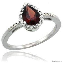 14k White Gold Diamond Garnet Ring 0.59 ct Tear Drop 7x5 Stone 3/8 in wide