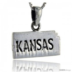 Sterling Silver Kansas State Map Pendant, 3/4 in tall