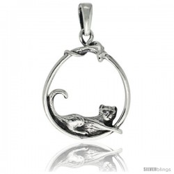 Sterling Silver Cat & Mouse Pendant, 1 1/4 in tall