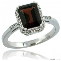 10k White Gold Diamond Garnet Ring 1.6 ct Emerald Shape 8x6 mm, 1/2 in wide -Style Cw910129