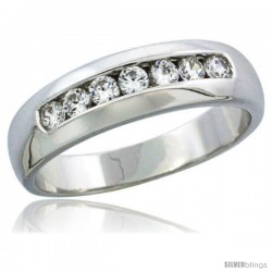 Sterling Silver Cubic Zirconia Mens Wedding Band Ring Classic Channel Set, 1/4 in wide