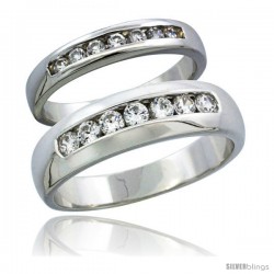 Sterling Silver Cubic Zirconia Wedding Band Ring 2-Piece Set 6 mm Him & Hers 3.5 mm Classic Channel Set