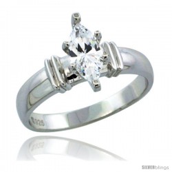 Sterling Silver Cubic Zirconia Solitaire Engagement Ring 3/4 ct Marquise, 3/16 in wide