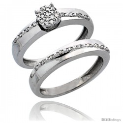 14k White Gold 2-Piece Diamond Engagement Ring Set, w/ 0.22 Carat Brilliant Cut Diamonds, 1/8 in. (3.5mm) wide