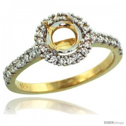 14k Gold Semi Mount (for 6mm 1 Carat Size Round Diamond) Engagement Ring w/ 0.34 Carat Brilliant Cut Diamonds, 3/8 in. (10mm)