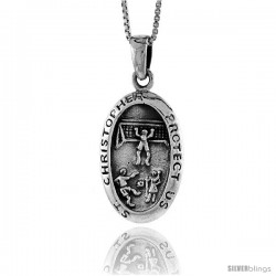 Sterling Silver Saint Christopher Pendant for Soccer, 1 3/8 in tall