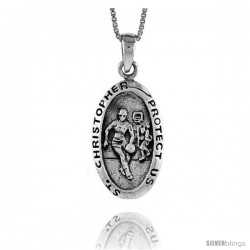 Sterling Silver Saint Christopher Pendant for Basketball, 1 3/8 in tall