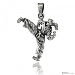 Sterling Silver Martial Arts Karate Pendant, 1 1/16 in tall