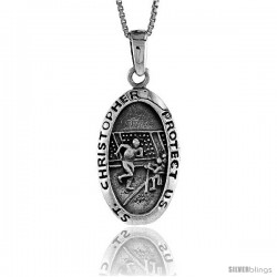 Sterling Silver Saint Christopher Pendant for Football, 1 3/8 in tall