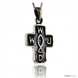 Sterling Silver WWJD Ichthys Cross Pendant, 1.1 in long