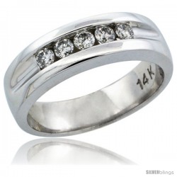 14k White Gold 5-Stone Ladies' Diamond Ring Band w/ 0.30 Carat Brilliant Cut Diamonds, 7/32 in. (5.5mm) wide