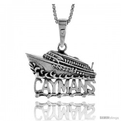 Sterling Silver CAYMAN Islands Cruise Ship Pendant, 1 1/4 in wide