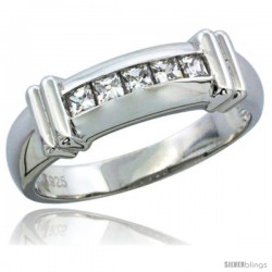 Sterling Silver Cubic Zirconia Mens Wedding Band Ring Channel Set Princess, 1/4 in wide