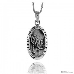 Sterling Silver Saint Christopher Pendant for Hockey, 1 3/8 in tall