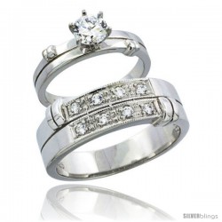 Sterling Silver Cubic Zirconia Engagement Rings Set for Him & Her 7mm Man's Wedding Band )