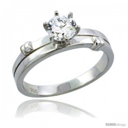 Sterling Silver Cubic Zirconia Solitaire Engagement Ring 1 ct size Brilliant cut, 3/16 in wide