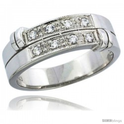 Sterling Silver Cubic Zirconia Mens Wedding Band Ring, 1/4 in wide