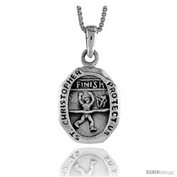 Sterling Silver Saint Christopher Pendant for Runners, 1 1/16 in tall