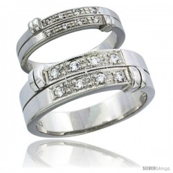 Sterling Silver Cubic Zirconia Wedding Band Ring 2-Piece Set 7 mm Him & Hers 4.5 mm