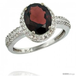 10k White Gold Diamond Garnet Ring Oval Stone 10x8 mm 2.4 ct 1/2 in wide