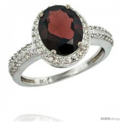 10k White Gold Diamond Garnet Ring Oval Stone 10x8 mm 2.4 ct 1/2 in wide