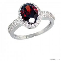 10k White Gold Diamond Garnet Ring Oval Stone 9x7 mm 1.76 ct 1/2 in wide