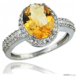 Sterling Silver Diamond Natural Citrine Ring Oval Stone 10x8 mm 2.4 ct 1/2 in wide