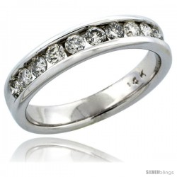 14k White Gold 10-Stone Men's Diamond Ring Band w/ 0.74 Carat Brilliant Cut Diamonds, 3/16 in. (5mm) wide