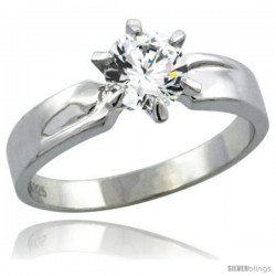 Sterling Silver Cubic Zirconia Solitaire Engagement Ring 1 ct size Brilliant cut, 5/32 in wide