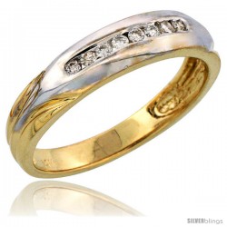 14k Gold Men's Diamond Band w/ Rhodium Accent, w/ 0.15 Carat Brilliant Cut Diamonds, 3/16 in. (5mm) wide