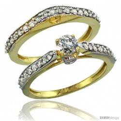 14k Gold 2-Pc. Diamond Engagement Ring Set w/ 0.92 Carat Brilliant Cut Diamonds, 1/8 in. (3mm) wide