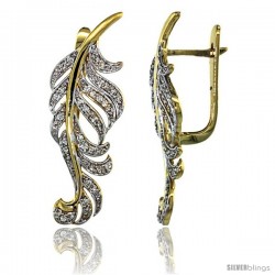 14k Gold Large Leaf Diamond Earrings w/ 0.82 Carat Brilliant Cut ( H-I Color VS2-SI1 Clarity ) Diamonds