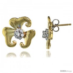 14k Gold Flower Earrings w/ 0.32 Carat Brilliant Cut ( H-I Color VS2-SI1 Clarity ) Diamonds