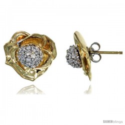 14k Gold Rose Flower Earrings w/ 0.40 Carat Brilliant Cut ( H-I Color VS2-SI1 Clarity ) Diamonds