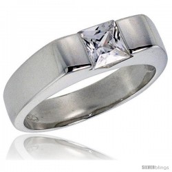 Sterling Silver .75 Carat Size Princess Cut Cubic Zirconia Solitaire Bridal Ring