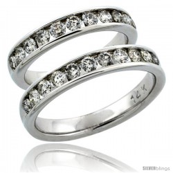 14k White Gold 2-Piece His (4mm) & Hers (4mm) Diamond Wedding Ring Band Set w/ 1.62 Carat Brilliant Cut Diamonds